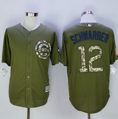 Cubs #12 Kyle Schwarber Green Camo New Cool Base Stitched MLB Jersey - Click Image to Close