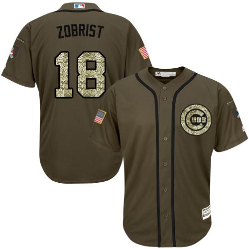 Cubs #18 Ben Zobrist Green Salute to Service Stitched MLB Jersey - Click Image to Close