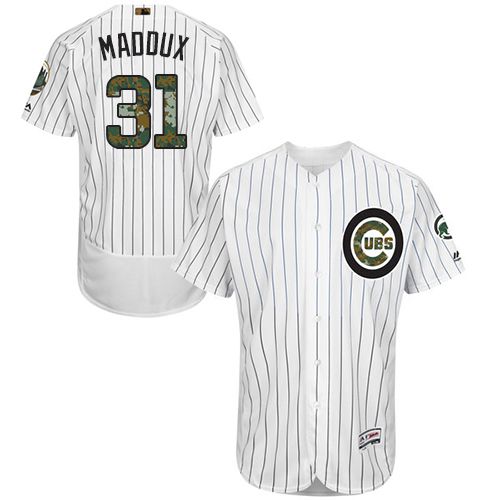 Cubs #31 Greg Maddux White(Blue Strip) Flexbase Authentic Collection Memorial Day Stitched MLB Jersey