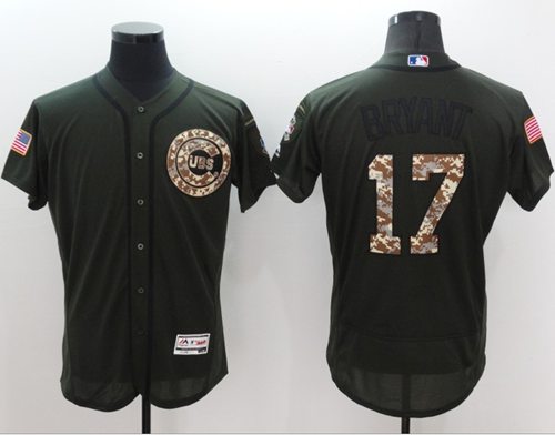 Cubs #17 Kris Bryant Green Flexbase Authentic Collection Salute to Service Stitched MLB Jersey - Click Image to Close