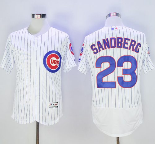 Cubs #23 Ryne Sandberg White Flexbase Authentic Collection with 100 Years at Wrigley Field Commemorative Patch Stitched MLB Jersey