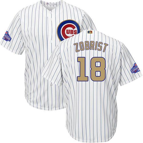 Cubs #18 Ben Zobrist White(Blue Strip) 2017 Gold Program Cool Base Stitched MLB Jersey