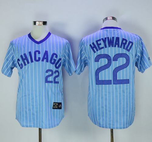 Cubs #22 Jason Heyward Blue(White Strip) Cooperstown Throwback Stitched MLB Jersey