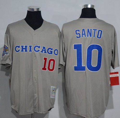 Mitchell And Ness 1990 Cubs #10 Ron Santo Grey Throwback Stitched MLB Jersey - Click Image to Close