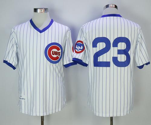 Mitchell And Ness 1987 Cubs #23 Ryne Sandberg White(Blue Strip) Throwback Stitched MLB Jersey - Click Image to Close