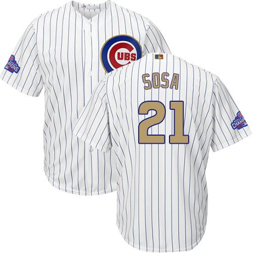 Cubs #21 Sammy Sosa White(Blue Strip) 2017 Gold Program Cool Base Stitched MLB Jersey - Click Image to Close