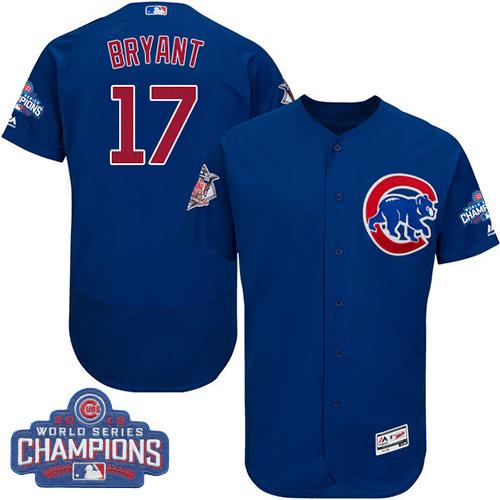 Cubs #17 Kris Bryant Blue Flexbase Authentic Collection 2016 World Series Champions Stitched MLB Jersey - Click Image to Close