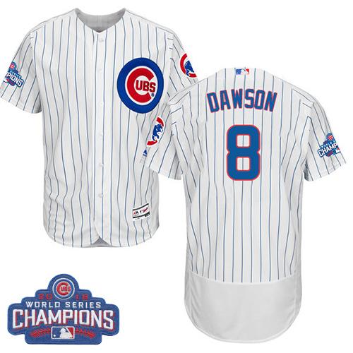 Cubs #8 Andre Dawson White Flexbase Authentic Collection 2016 World Series Champions Stitched MLB Jersey - Click Image to Close