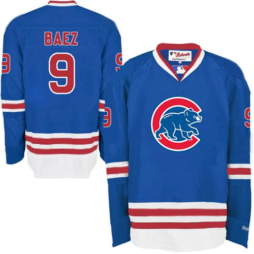 Cubs #9 Javier Baez Blue Long Sleeve Stitched MLB Jersey