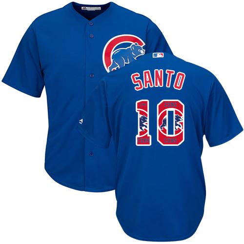 Cubs #10 Ron Santo Blue Team Logo Fashion Stitched MLB Jersey - Click Image to Close