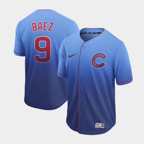 Cubs #9 Javier Baez Royal Fade Authentic Stitched Baseball Jersey