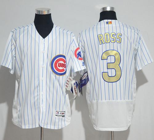 Cubs #3 David Ross White(Blue Strip) Flexbase Authentic 2017 Gold Program Stitched MLB Jersey - Click Image to Close