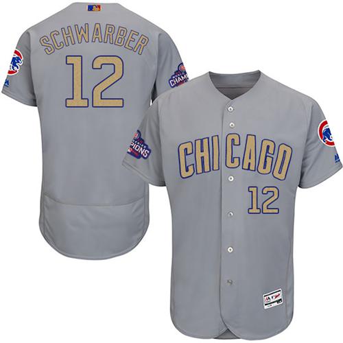 Cubs #12 Kyle Schwarber Grey Flexbase Authentic 2017 Gold Program Stitched MLB Jersey