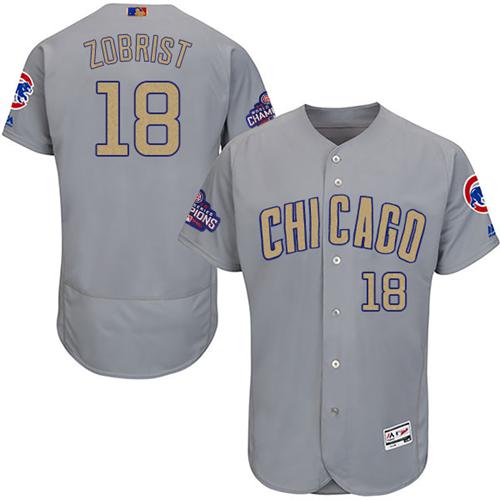 Cubs #18 Ben Zobrist Grey Flexbase Authentic 2017 Gold Program Stitched MLB Jersey