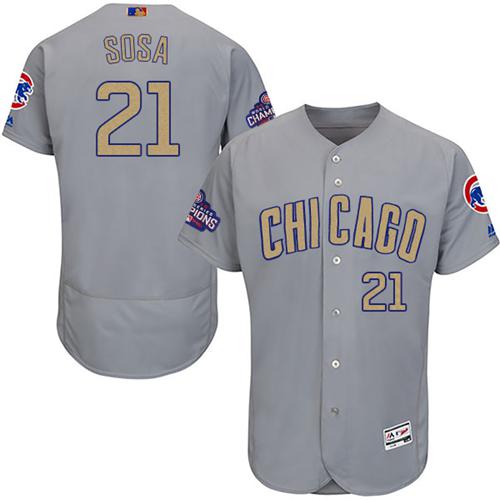 Cubs #21 Sammy Sosa Grey Flexbase Authentic 2017 Gold Program Stitched MLB Jersey - Click Image to Close