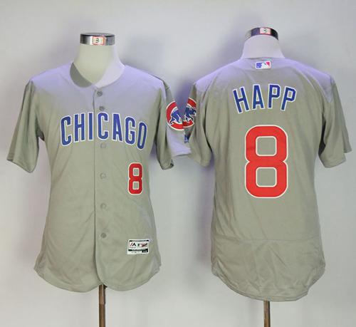 Cubs #8 Ian Happ Grey Flexbase Authentic Collection Road Stitched MLB Jersey - Click Image to Close