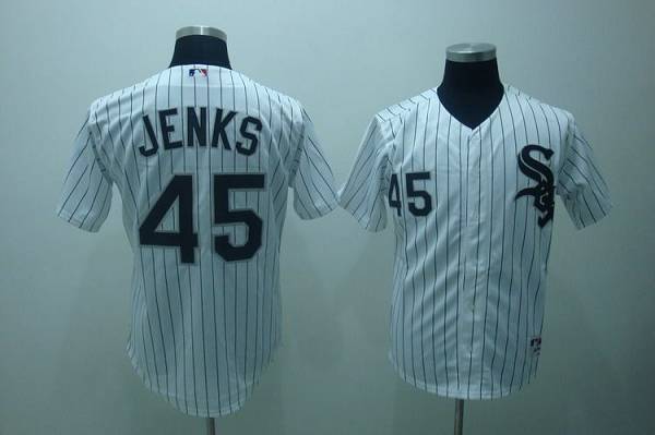 White Sox #45 Bobby Jenks Stitched White Black Strip MLB Jersey