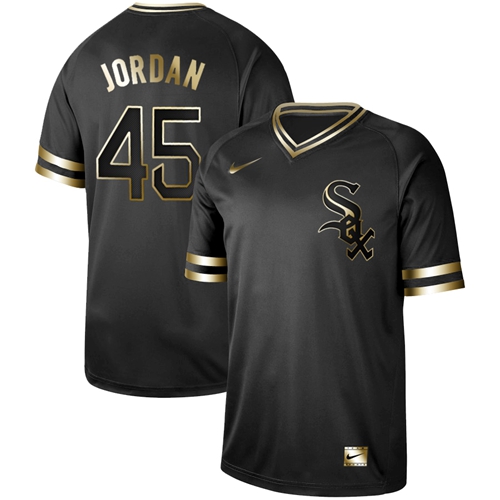 White Sox #45 Michael Jordan Black Gold Authentic Stitched Baseball Jersey - Click Image to Close