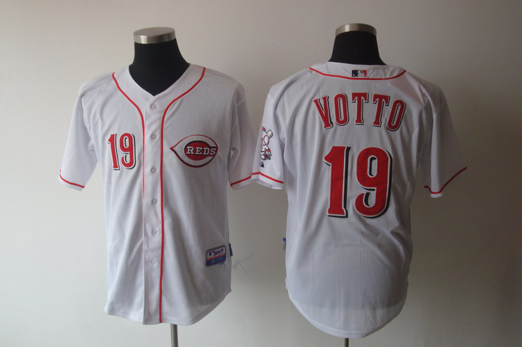 Reds #19 Joey Votto White Cool Base Stitched MLB Jersey - Click Image to Close