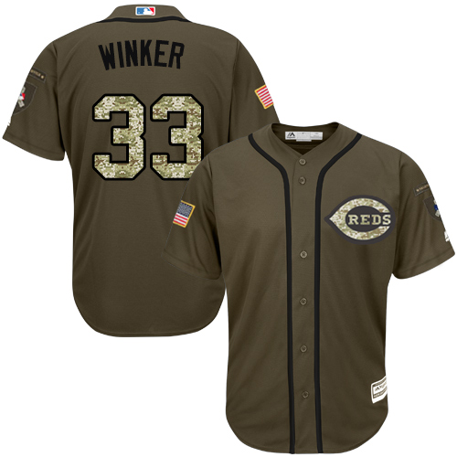 Reds #33 Jesse Winker Green Salute to Service Stitched MLB Jersey