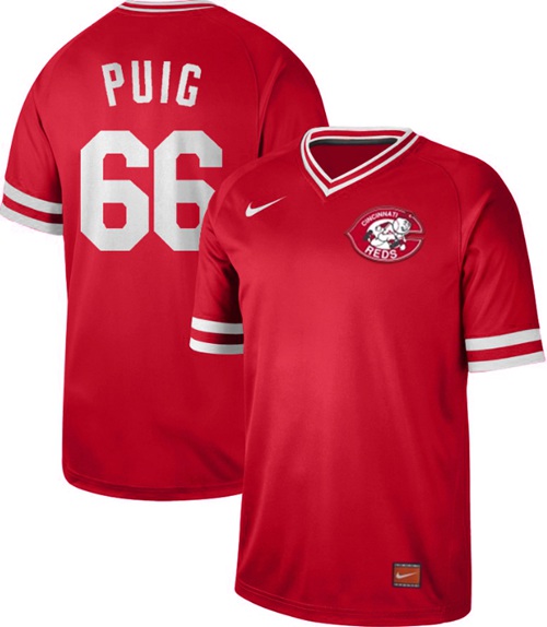 Reds #66 Yasiel Puig Red Authentic Cooperstown Collection Stitched Baseball Jersey - Click Image to Close