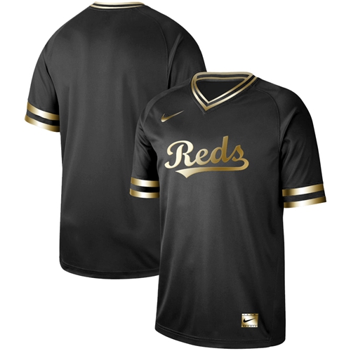 Reds Blank Black Gold Authentic Stitched Baseball Jersey