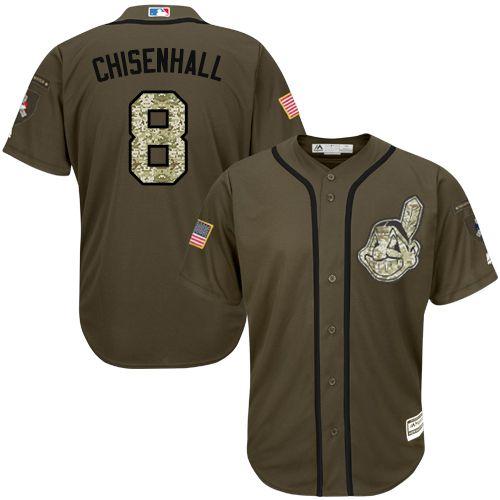 Indians #8 Lonnie Chisenhall Green Salute to Service Stitched MLB Jersey - Click Image to Close