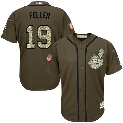 Indians #19 Bob Feller Green Salute to Service Stitched MLB Jersey - Click Image to Close