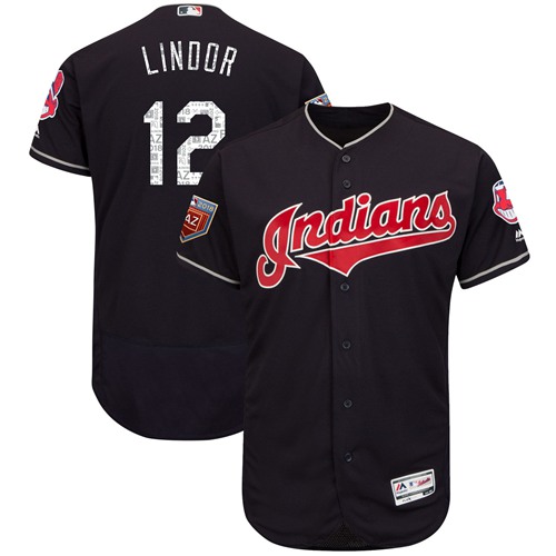 Indians #12 Francisco Lindor Navy Blue 2018 Spring Training Authentic Flex Base Stitched MLB Jersey