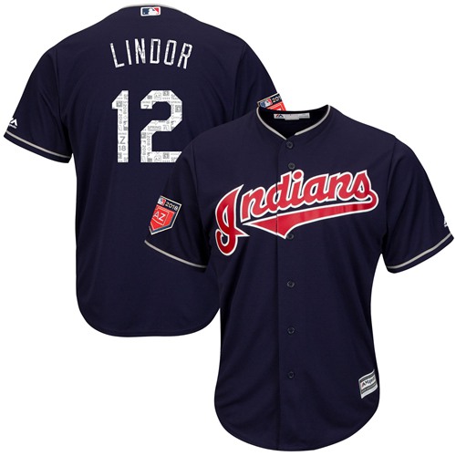 Indians #12 Francisco Lindor Navy Blue 2018 Spring Training Cool Base Stitched MLB Jersey