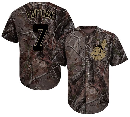 Indians #7 Kenny Lofton Camo Realtree Collection Cool Base Stitched MLB Jersey - Click Image to Close