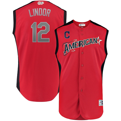 Indians #12 Francisco Lindor Red 2019 All-Star American League Stitched Baseball Jersey - Click Image to Close