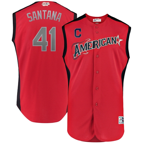 Indians #41 Carlos Santana Red 2019 All-Star American League Stitched Baseball Jersey - Click Image to Close