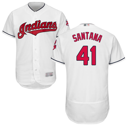 Indians #41 Carlos Santana White Flexbase Authentic Collection Stitched Baseball Jersey - Click Image to Close