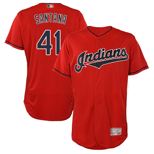 Indians #41 Carlos Santana Red Flexbase Authentic Collection Stitched Baseball Jersey - Click Image to Close