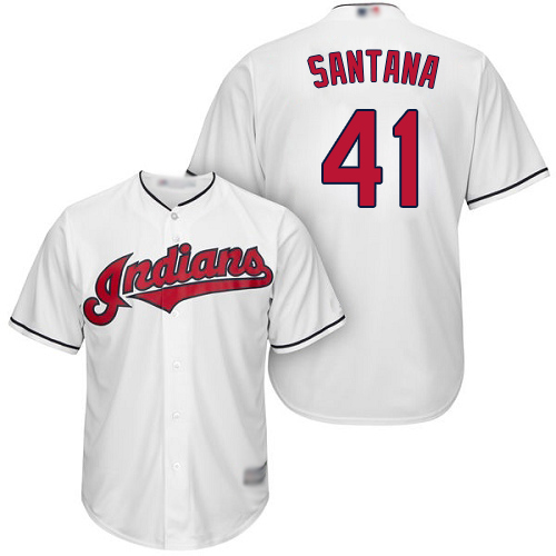 Indians #41 Carlos Santana White New Cool Base Stitched Baseball Jersey - Click Image to Close