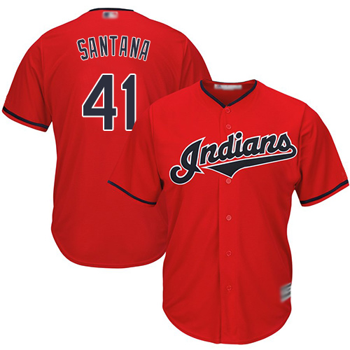 Indians #41 Carlos Santana Red New Cool Base Stitched Baseball Jersey - Click Image to Close