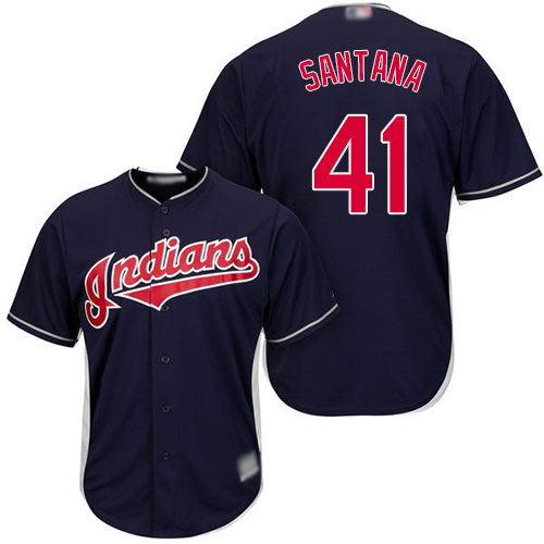 Indians #41 Carlos Santana Navy Blue New Cool Base Stitched Baseball Jersey - Click Image to Close