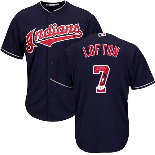 Indians #7 Kenny Lofton Navy Blue Team Logo Fashion Stitched MLB Jersey - Click Image to Close