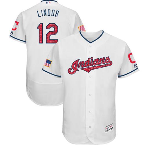 Indians #12 Francisco Lindor White Fashion Stars & Stripes Flexbase Authentic Stitched MLB Jersey