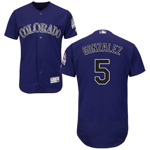 Rockies #5 Carlos Gonzalez Purple Flexbase Authentic Collection Stitched MLB Jersey - Click Image to Close