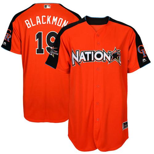 Rockies #19 Charlie Blackmon Orange 2017 All-Star National League Stitched MLB Jersey - Click Image to Close