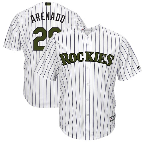 Rockies #28 Nolan Arenado White Strip New Cool Base 2018 Memorial Day Stitched MLB Jersey