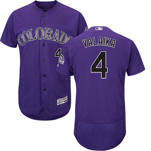 Rockies #4 Pat Valaika Purple Flexbase Authentic Collection Stitched MLB Jersey