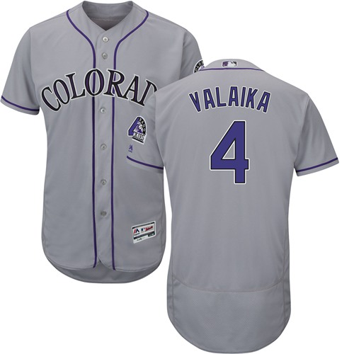 Rockies #4 Pat Valaika Grey Flexbase Authentic Collection Stitched MLB Jersey - Click Image to Close