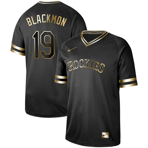 Rockies #19 Charlie Blackmon Black Gold Authentic Stitched Baseball Jersey - Click Image to Close