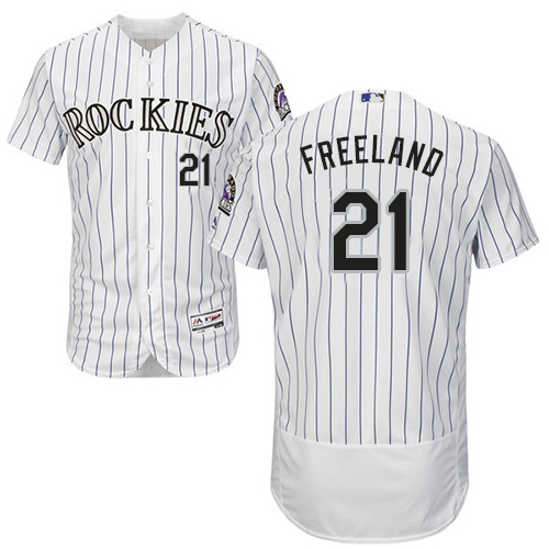 Rockies #21 Kyle Freeland White Strip Flexbase Authentic Collection Stitched MLB Jersey - Click Image to Close