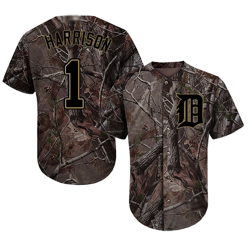 Tigers #1 Josh Harrison Camo Realtree Collection Cool Base Stitched MLB Jersey