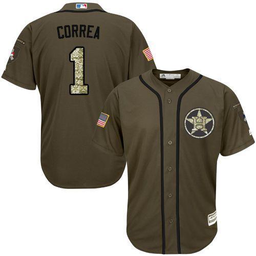 Astros #1 Carlos Correa Green Salute to Service Stitched MLB Jersey - Click Image to Close