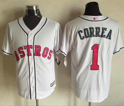 Astros #1 Carlos Correa White New Cool Base Mother's Day Stitched MLB Jersey - Click Image to Close